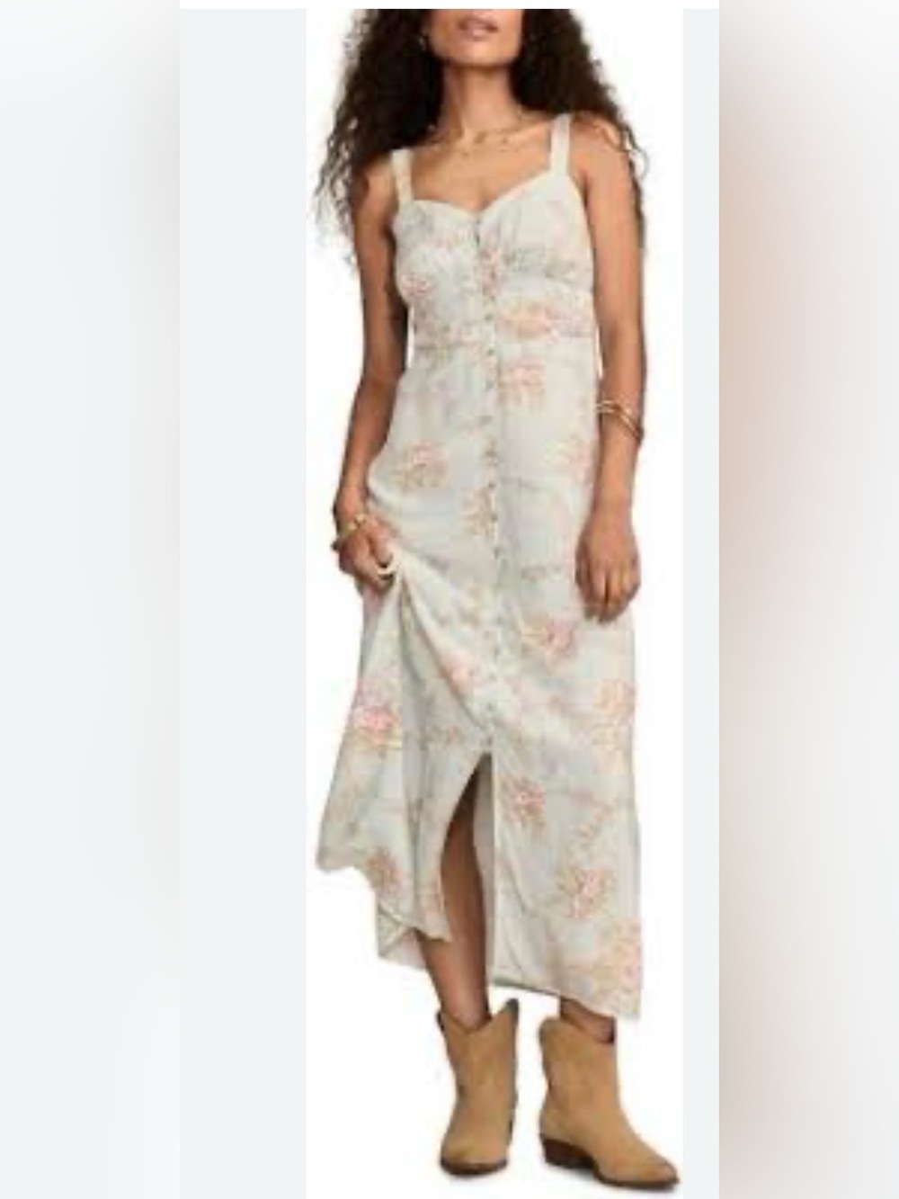 Lucky Brand Cream Midi Dress with Blush Floral Print NWT Size XXL